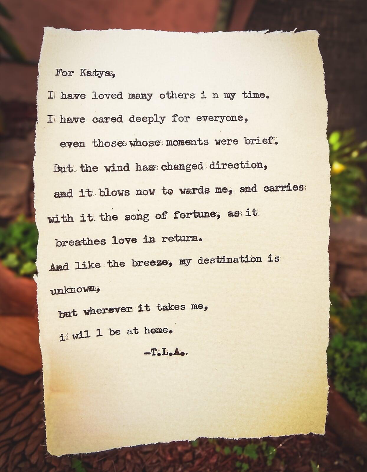 Custom Typewriter Poem from Live Event - By T.L. Amber